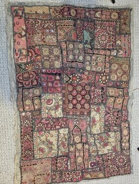 Vintage Handmade Indian Embroidered Patchwork Wall Hanging
